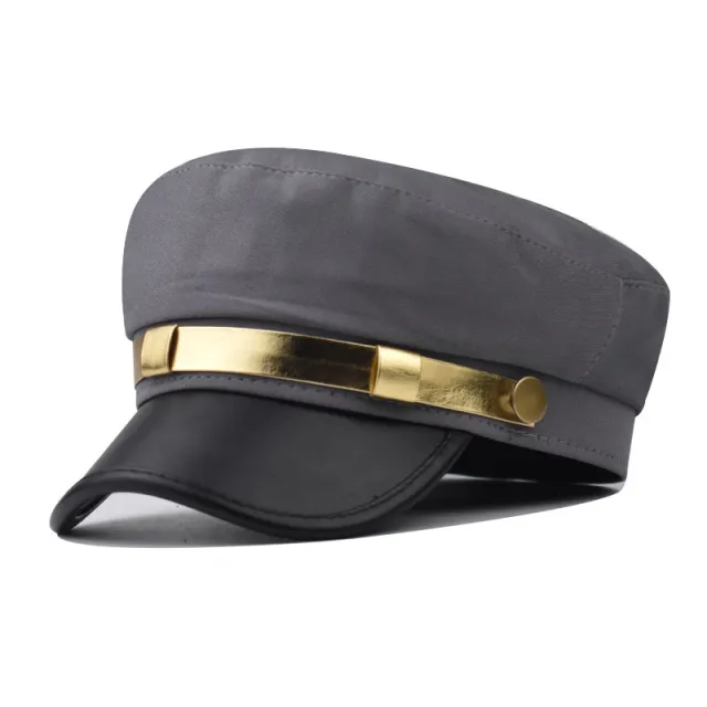 PU Leather Phnom Penh Flat top Cap Gold Bar Gray - Shop at LoveMi