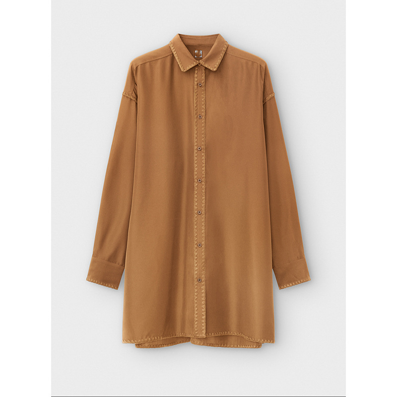 Embroidery Loose Profile Crochet Single Breasted Cardigan Shirt Camel - Shop at LoveMi