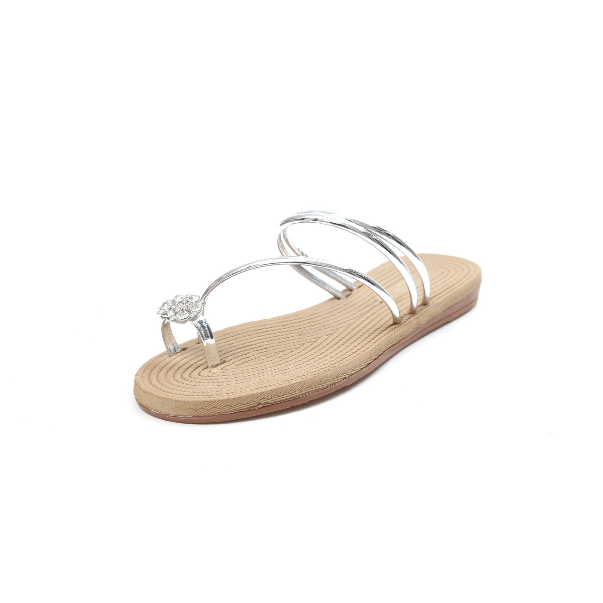 Women's Flat Bottom Rhinestone Herringbone Toe Ring Sandals Silver - Shop at LoveMi