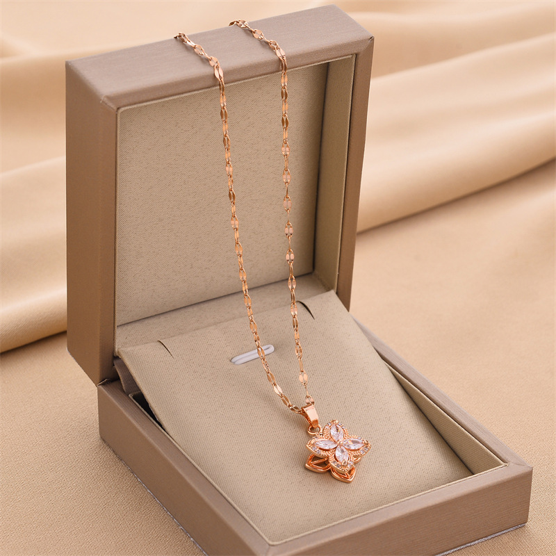 Korean-style Rotating Four-Leaf Clover Pendant - 4