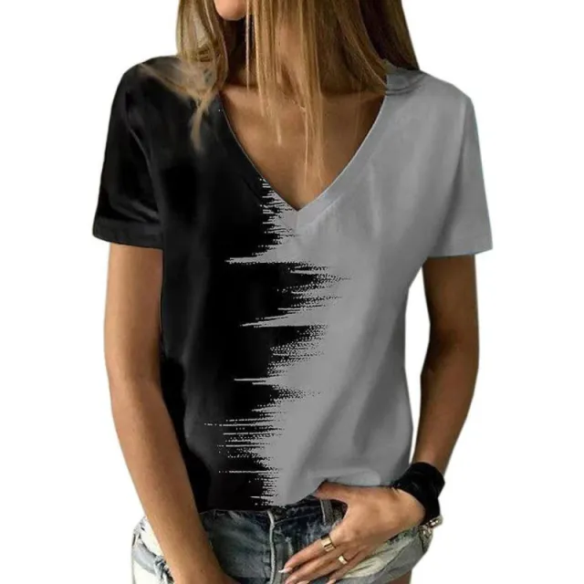 Women's Printed Short Sleeve Casual Weekend Basic V neck Abstract 3D Printing Painting Tmw171 6 - Shop at LoveMi