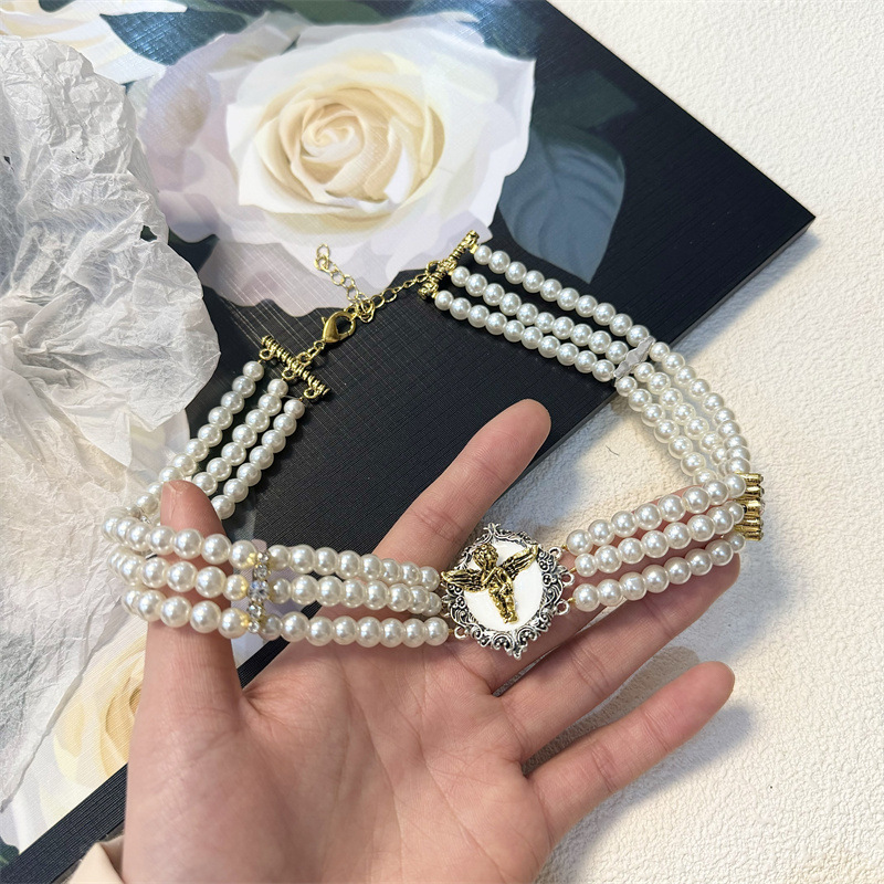 Pearl Double-layer Three-dimensional Angel Pearl Necklace For Women