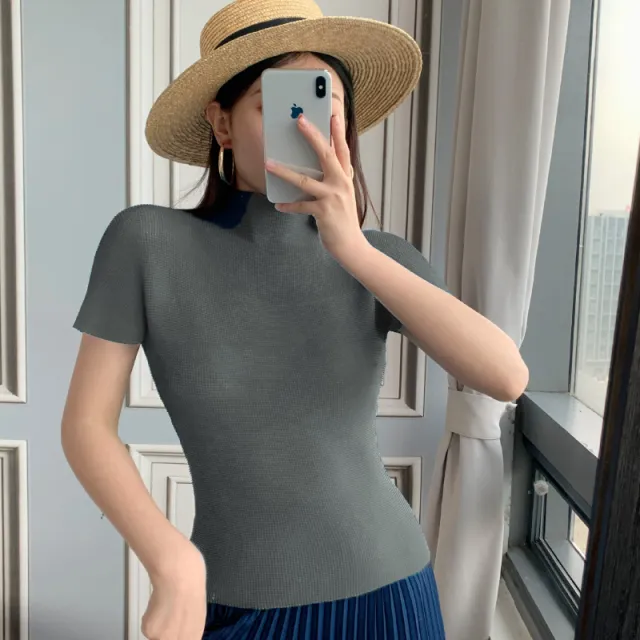 Women's Chiffon Shirt Temperament Half Neck Top Gray - Shop at LoveMi