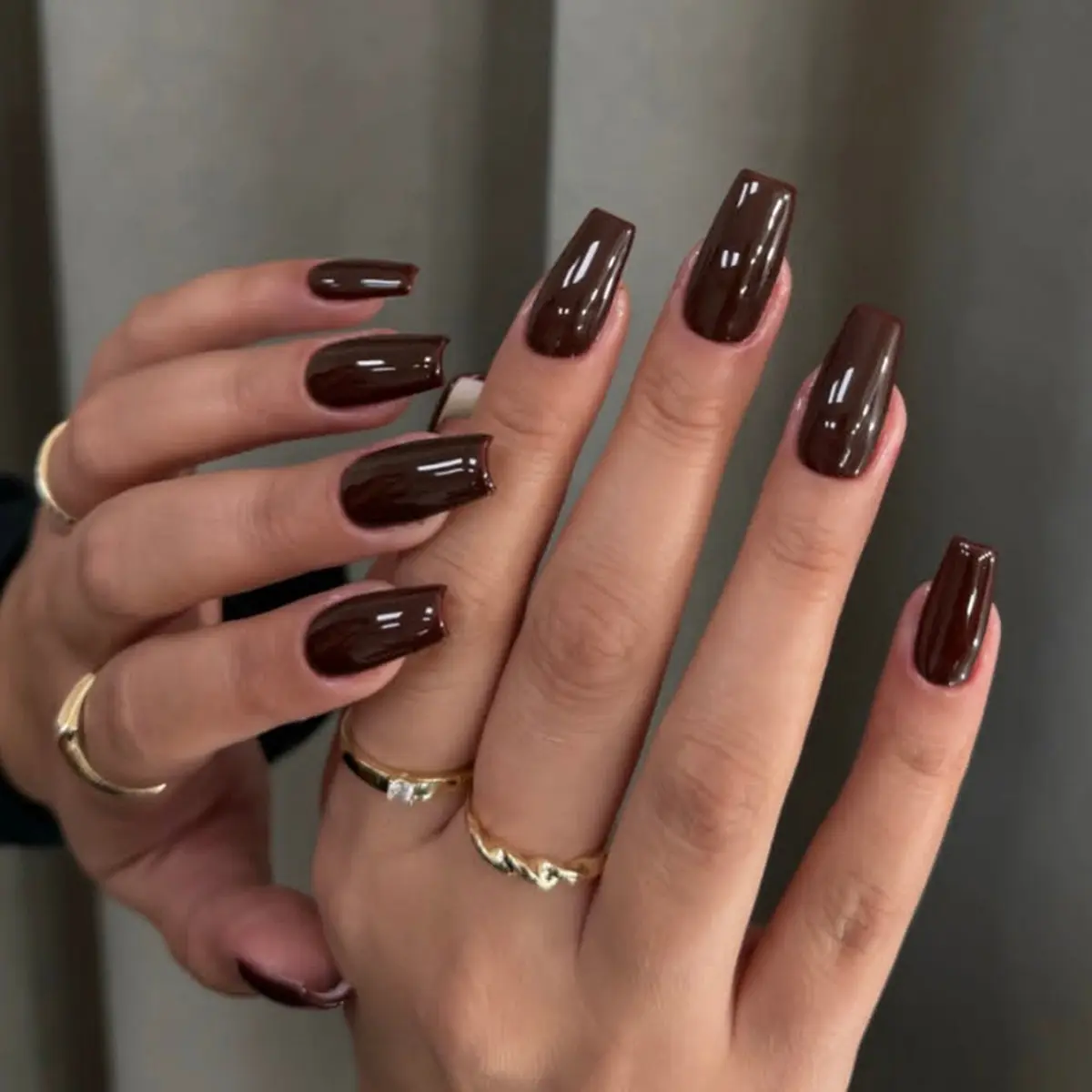 Dark Brown Handmade Wearable Nails Short Style