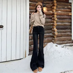 Fringed Burr Skinny Jeans Women's Spring Retro - Black - View 1
