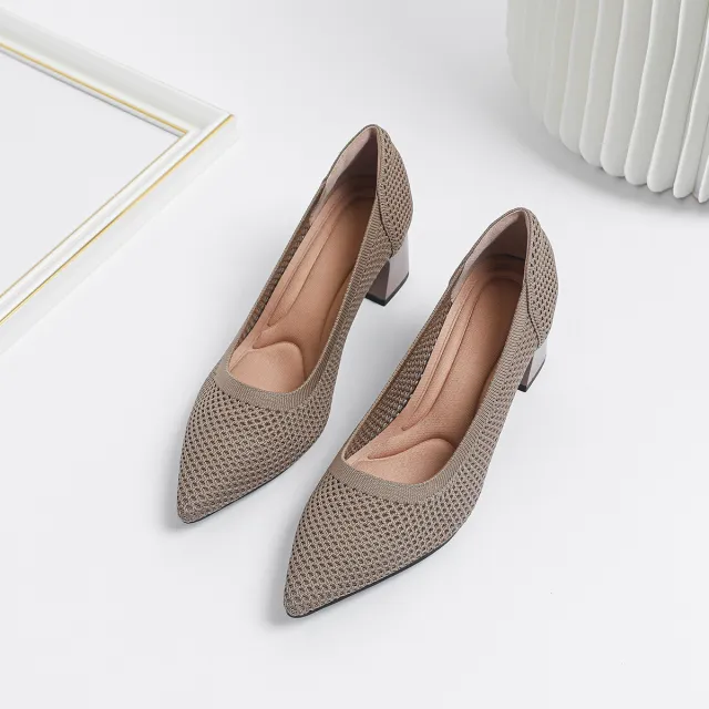 Women's Summer Casual Pointed Toe Chunky Heel Hollow Sandals Khaki - Shop at LoveMi
