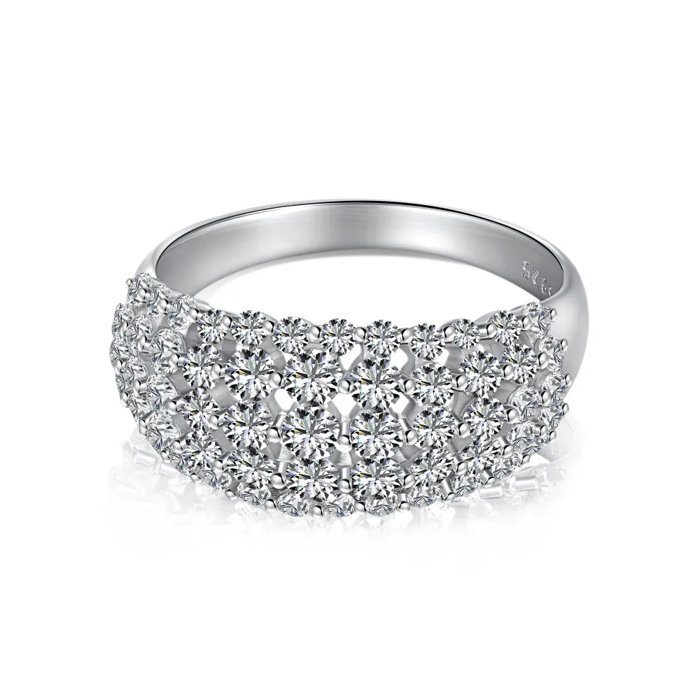Sterling Silver Female Ring Full Zircon Inlaid Fashion All-match Unique Design - Platinum