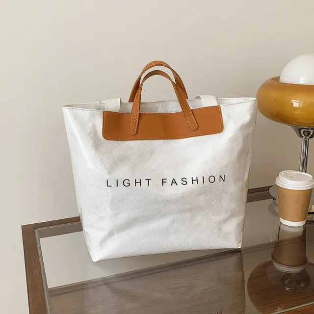 Fashion Tote Bag Special Texture Sewing Line Letter Shoulder Bag White - Shop at LoveMi