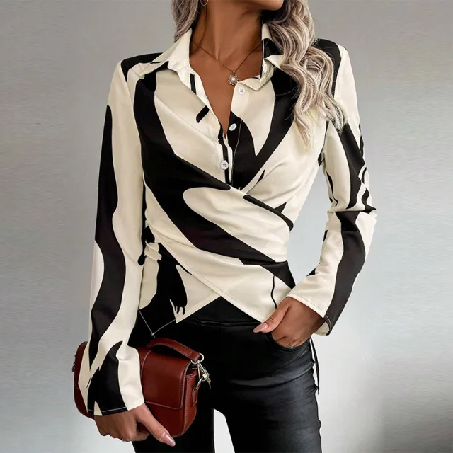 Women's Contrast Color Cross Tied Long Sleeves Shirt Color Xl - Shop at LoveMi