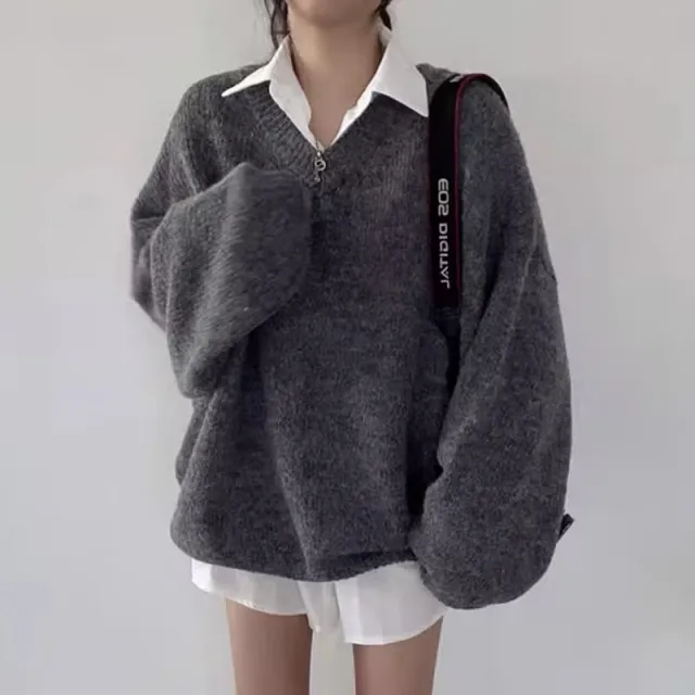 Loose And Lazy Style Pullover Gray - Shop at LoveMi