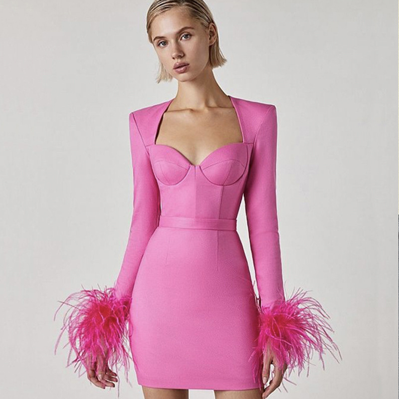 New Womens Feather Bandage Dress