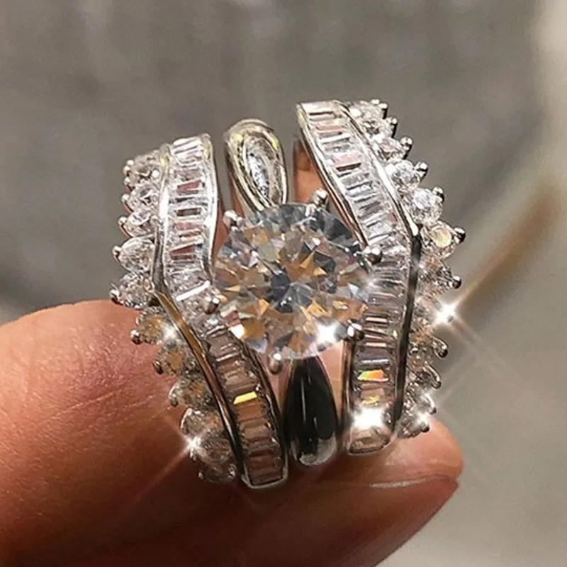 European And American Couples Three-piece Set Ring - F1391 White Gold Color