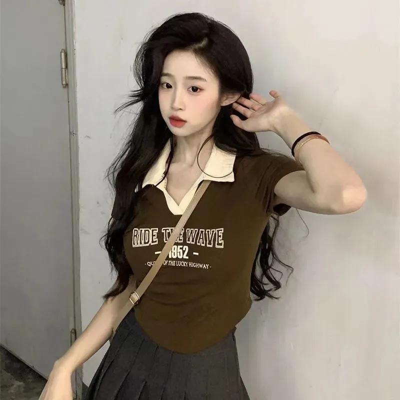 Sweet And Spicy Off-the-shoulder Cropped Top With An Asymmetrical Hem - Brown