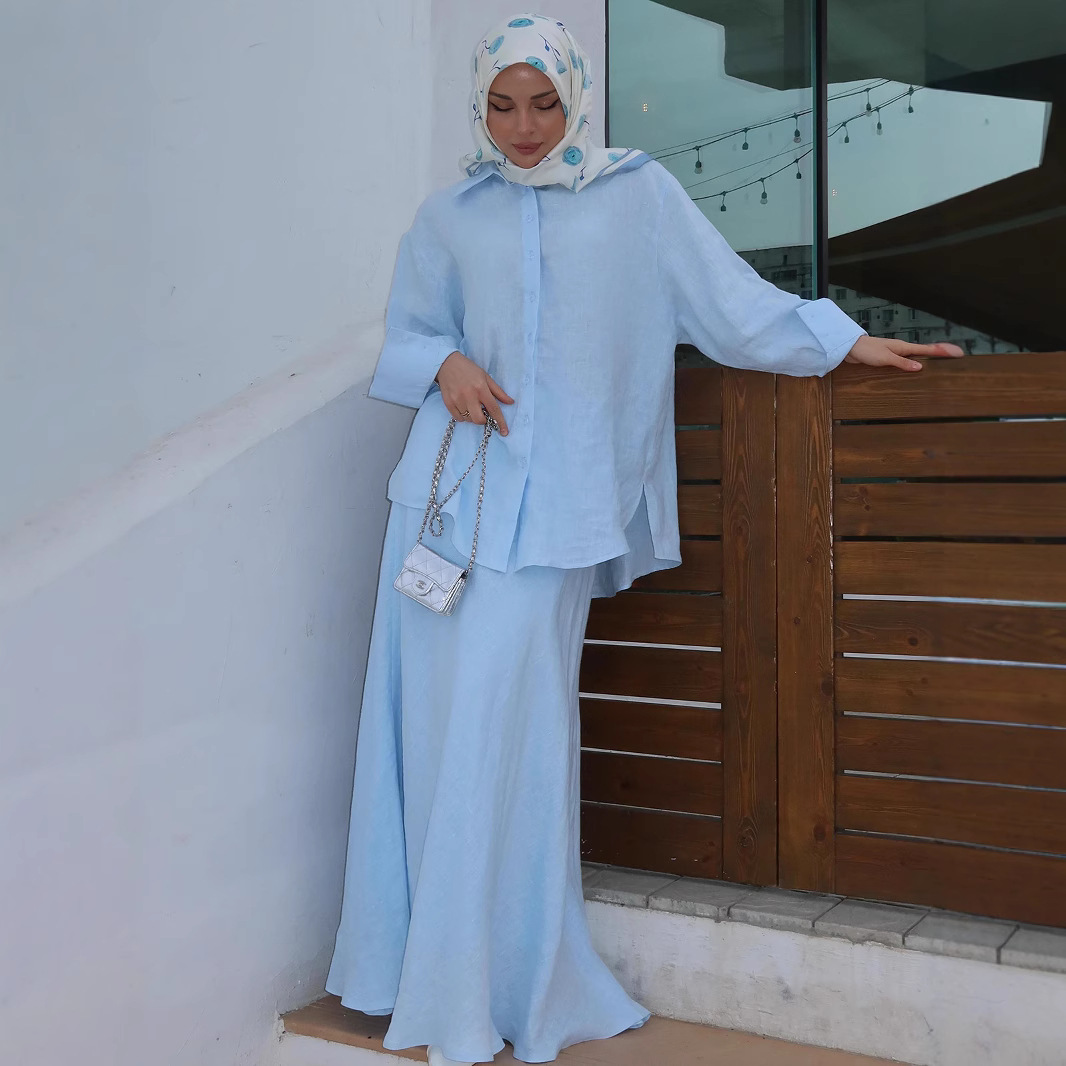 Pure Color Elegant Gentle Elegant Long Sleeve Top Long Dress Comfortable Suit