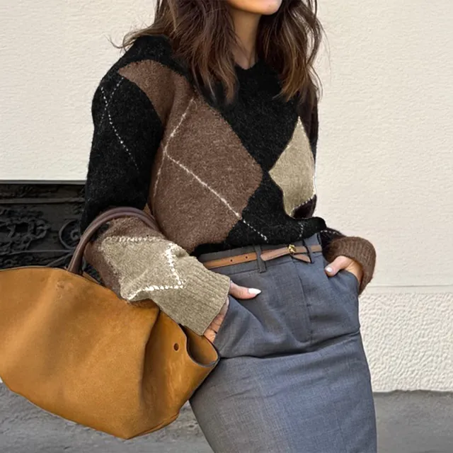 Fashionable Colorblock Long Sleeve Knitted Sweater For Women Black - Shop at LoveMi