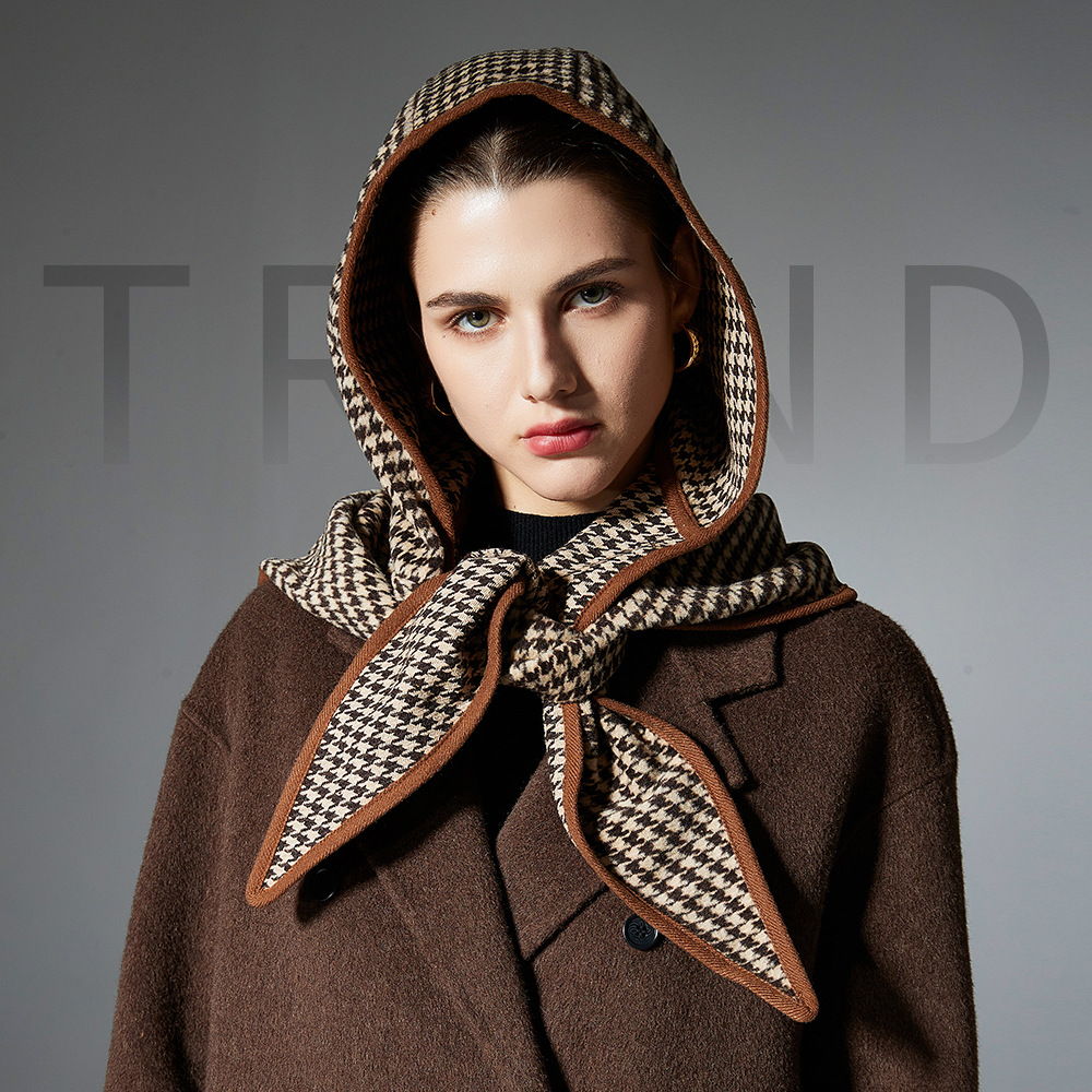 Women's Brown Houndstooth Small Cape And Shawl