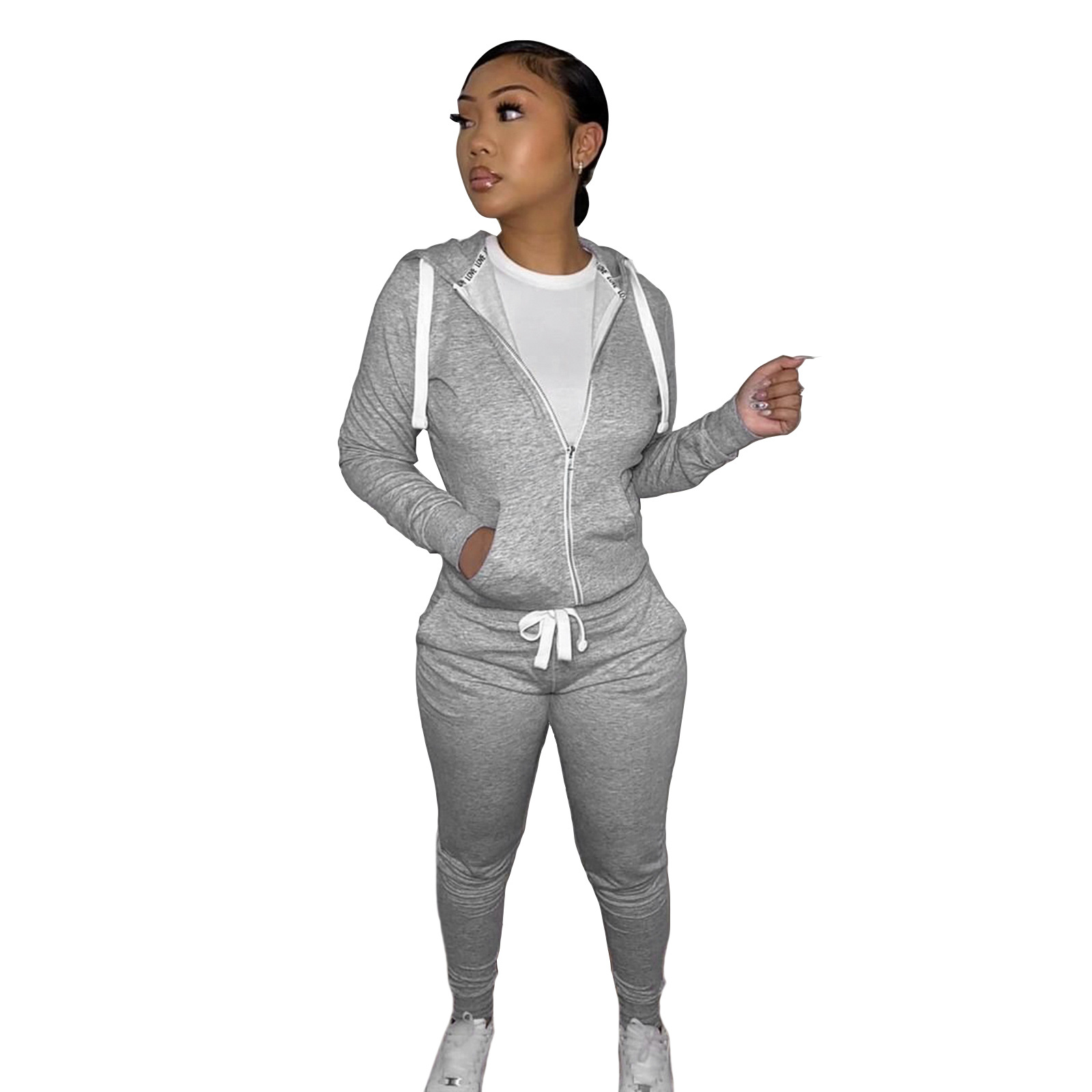 Brushed Hoody Sports Casual Two piece Suit Suit Shallow Flower Ash 3Xl - Shop at LoveMi