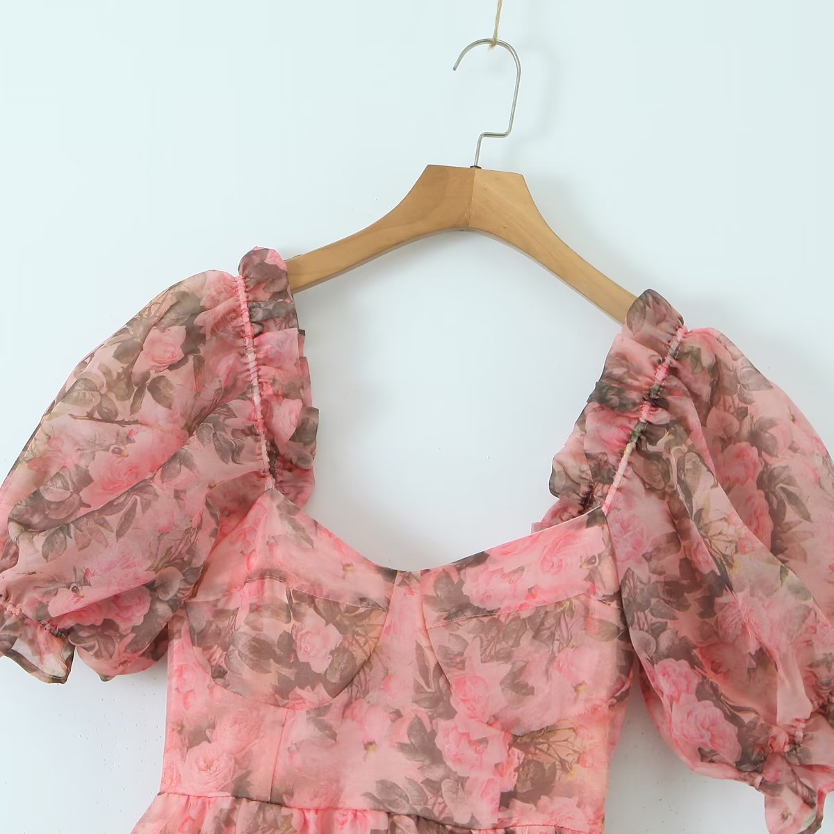 Square-Neck Puff-Sleeve Bodycon Dress, picture 2 of 5