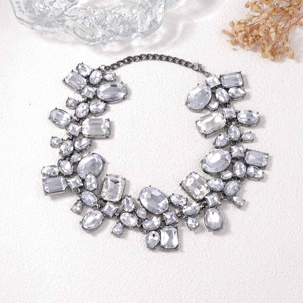 Womens Irregular Geometric Rhinestone Necklace