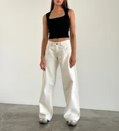 Street Wide Leg Denim Women's Pants - 12564 White - View 1