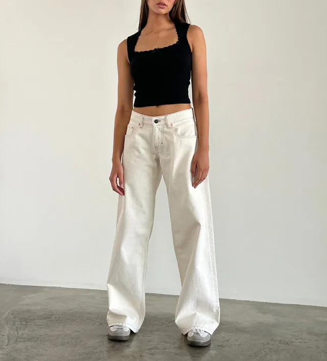 Street Wide Leg Denim Women's Pants 12564 White - Shop at LoveMi