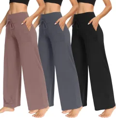 Women's Pajama Printed Wide-leg Pants High Waist - Hemp Skin - View 1