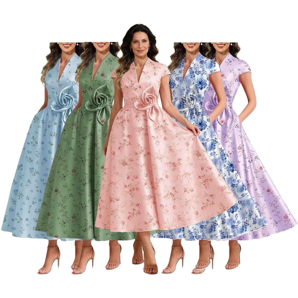 Satin Three-Dimensional Flower Dress For Women