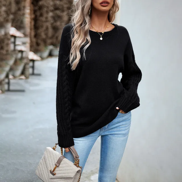 Women's Fashionable Simple Round Neck Sweater Black - Shop at LoveMi