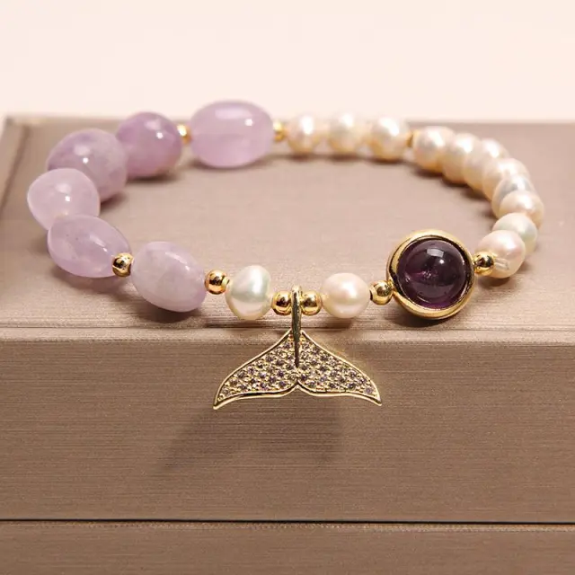 Natural Freshwater Pearl Strawberry Quartz Fishtail Bracelet Milky White Shaped - Shop at LoveMi