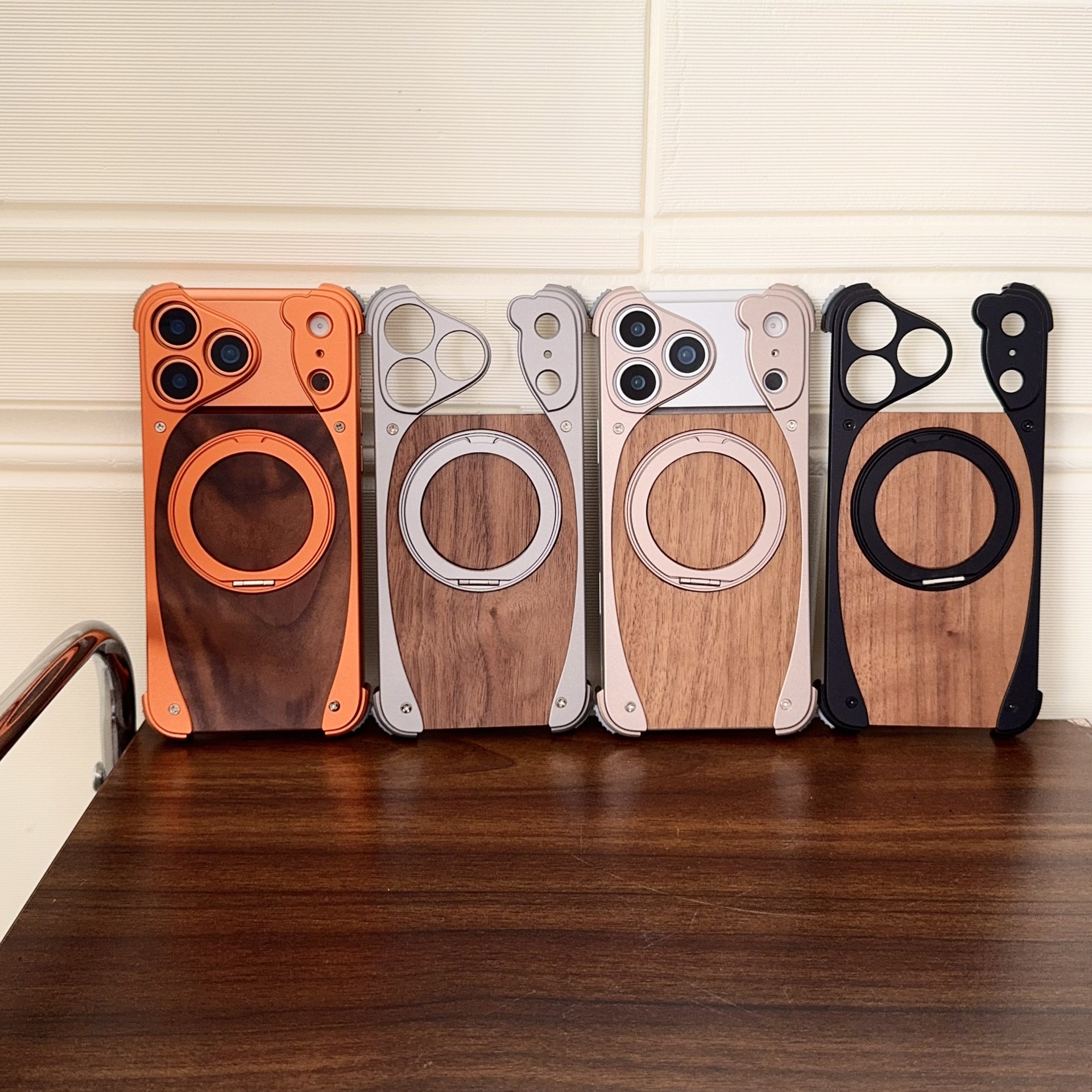 Funda de madera nogal soporte giratorio metal