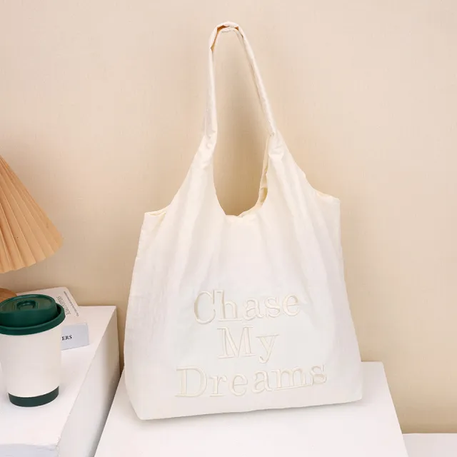 Korean style 3D Letter Shoulder Bag With Minimalist Embroidery White - Shop at LoveMi