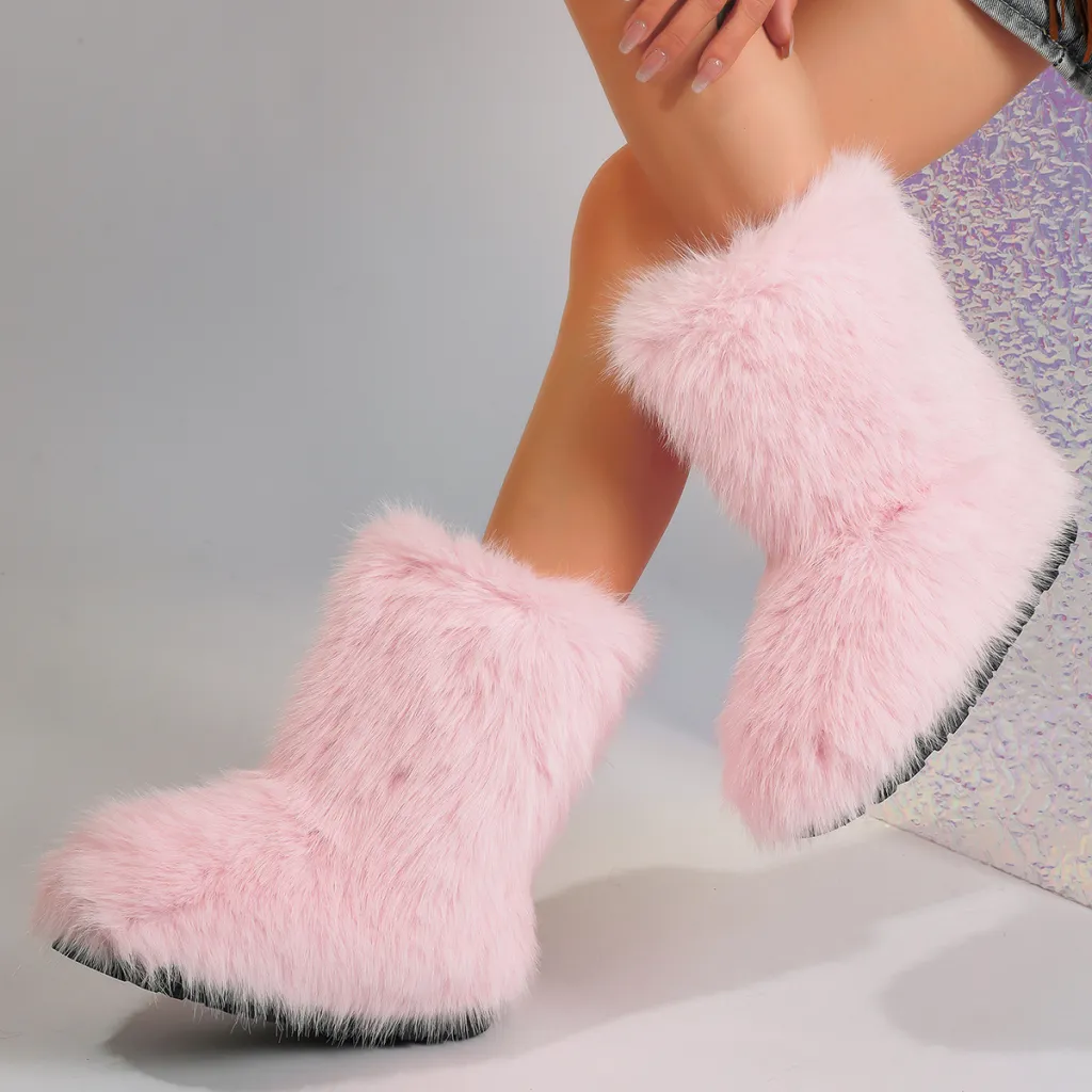 Snow Boots Middle Boots Furry Boots - Pink