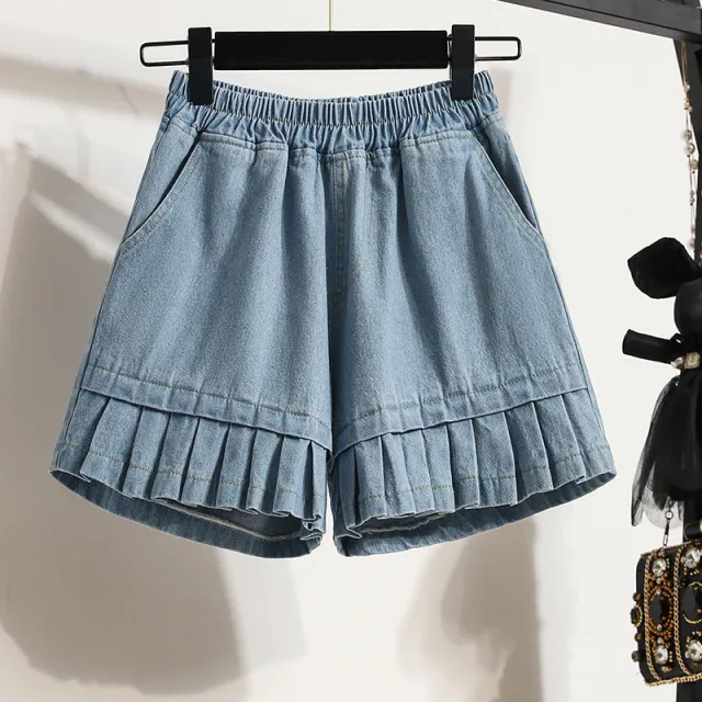 All matching Casual Wide leg Half Pants Female Plus Size Light Blue - Shop at LoveMi
