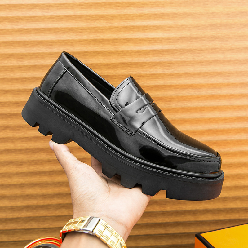 Slip-on Loafers Black Mens Leather Shoes Made From Ultra-fine Fiber