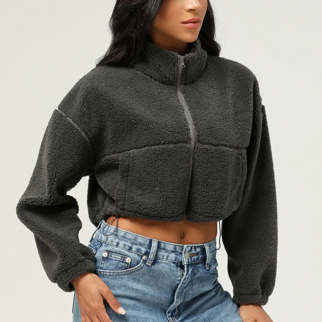 Sports And Leisure Autumn And Winter Thickening Plush Short Tops Outdoor Sport Jacket Gray - Shop at LoveMi