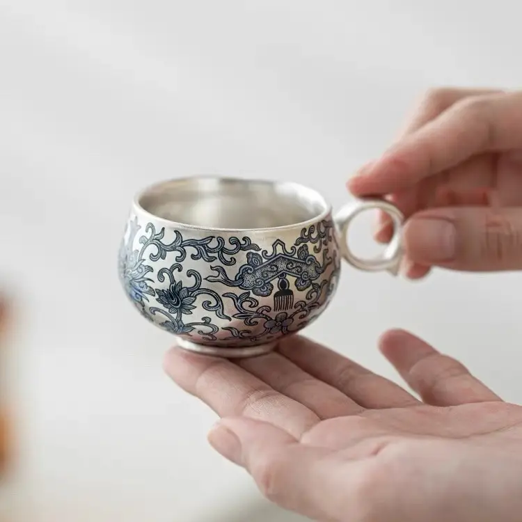 Household Simple Large Handle Silver Plated Cup