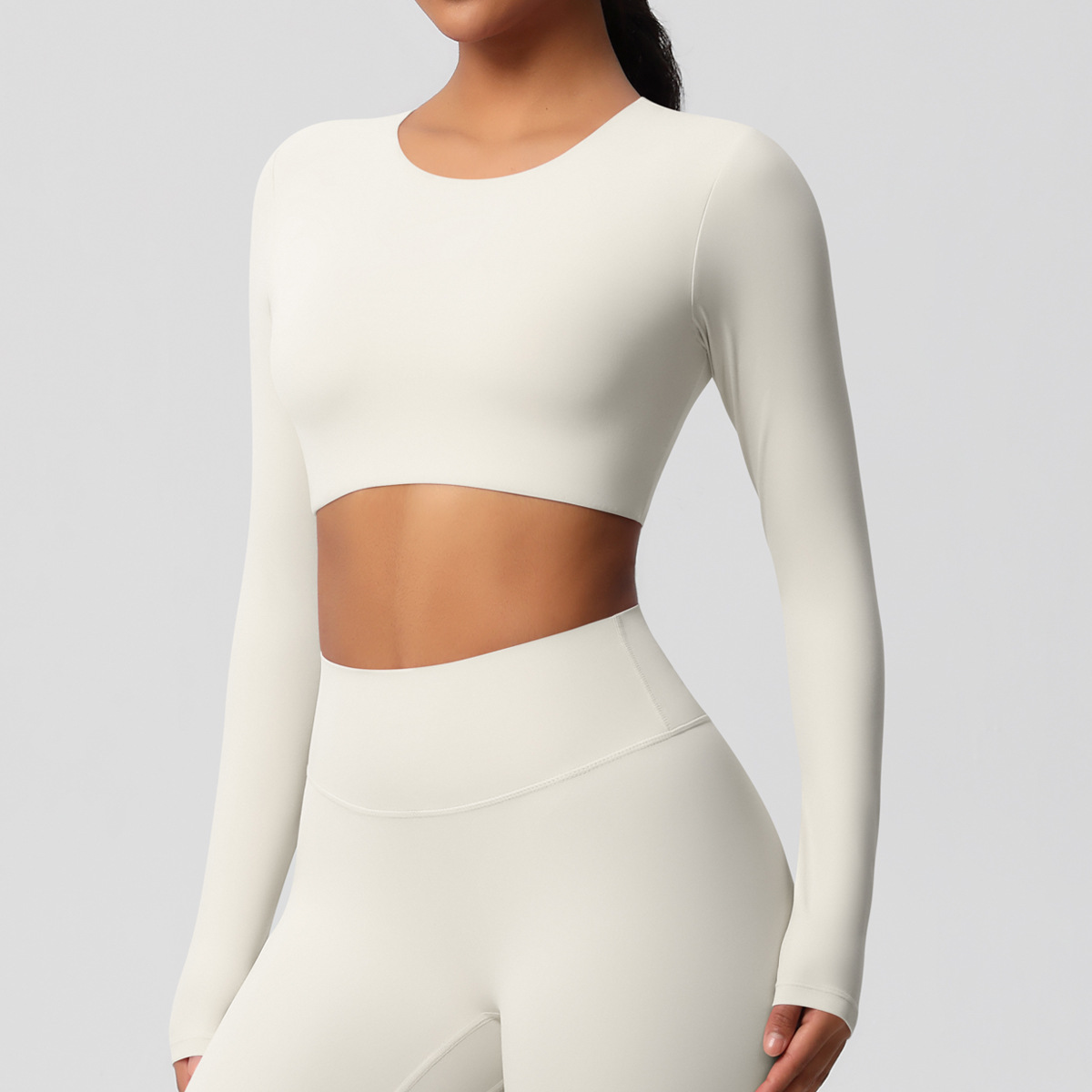 Yoga Clothes Pilates Running Sport Long Sleeve Top Ivory - Shop at LoveMi