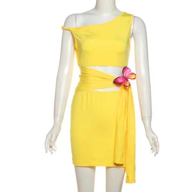 Women's Hollow Out Strap Solid Color Jumpsuit Skirt Yellow - Shop at LoveMi