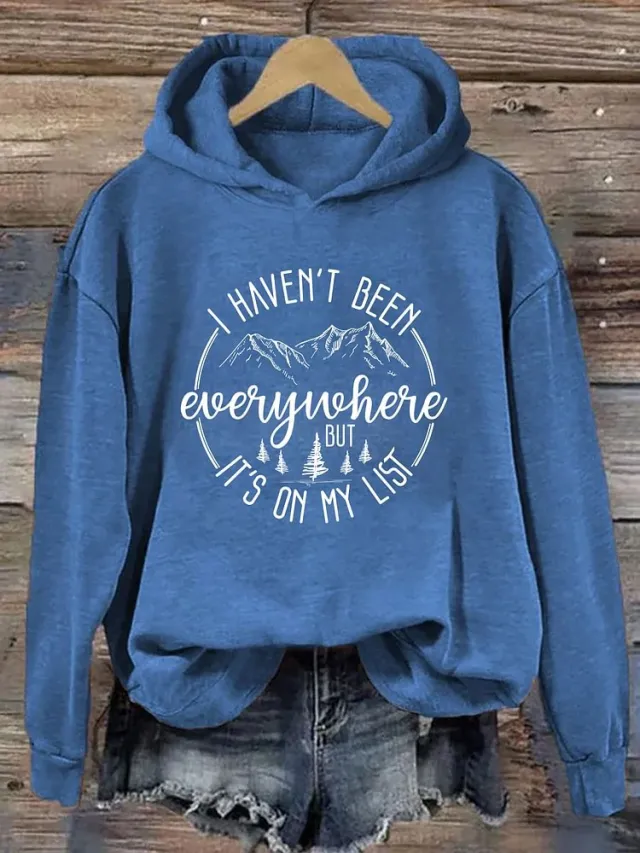 Hooded Coat Sweatshirt Printed Casual All matching Women's Wear Top Blue - Shop at LoveMi