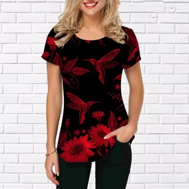 Women's Bird Printed Shirt Summer Short Sleeve Loose Casual Yltx10000Z2 - Shop at LoveMi