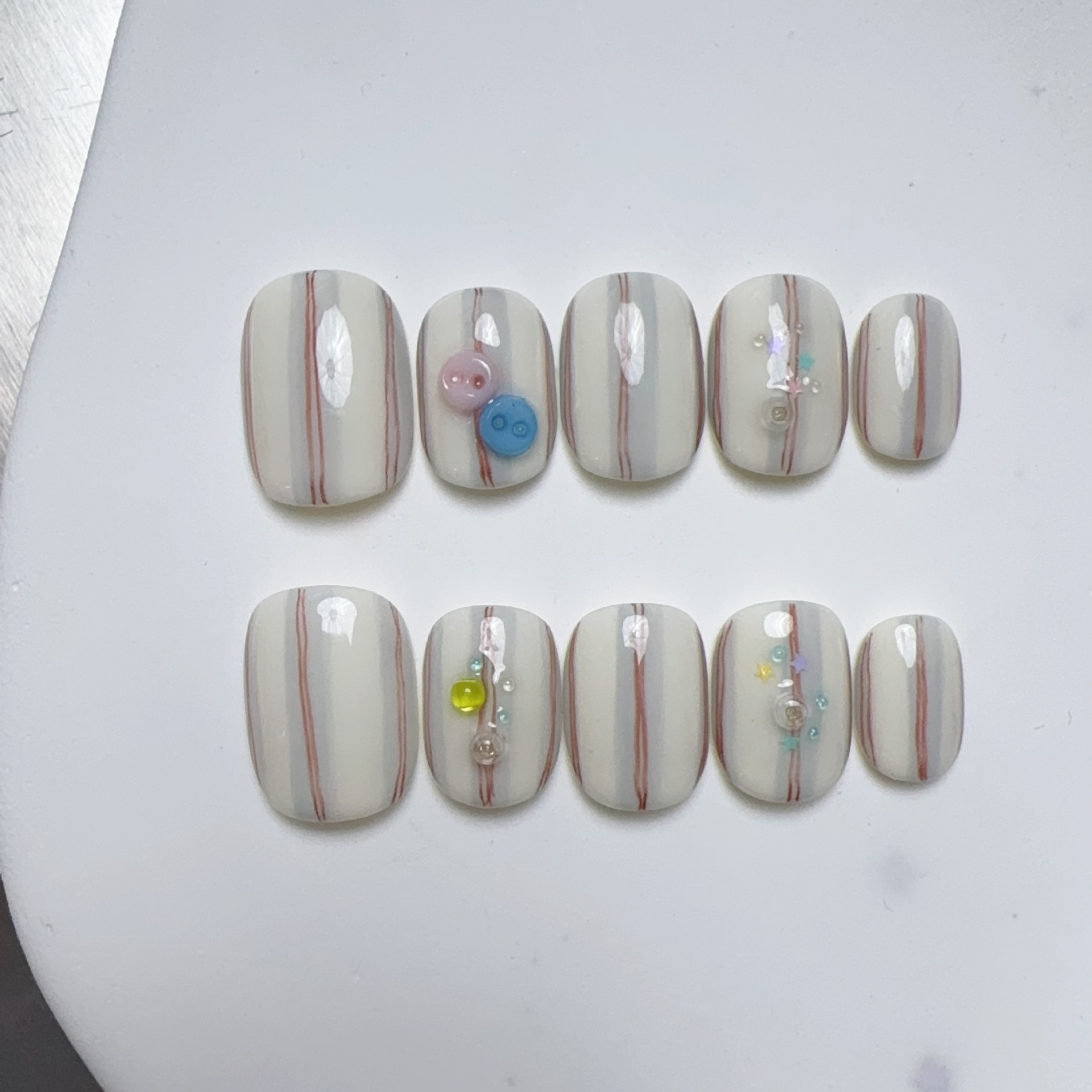 Detachable Short Solid-color Plaid Nail Tips