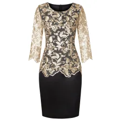 Women's Top Mid-sleeve Dress Gown - Gold - View 1