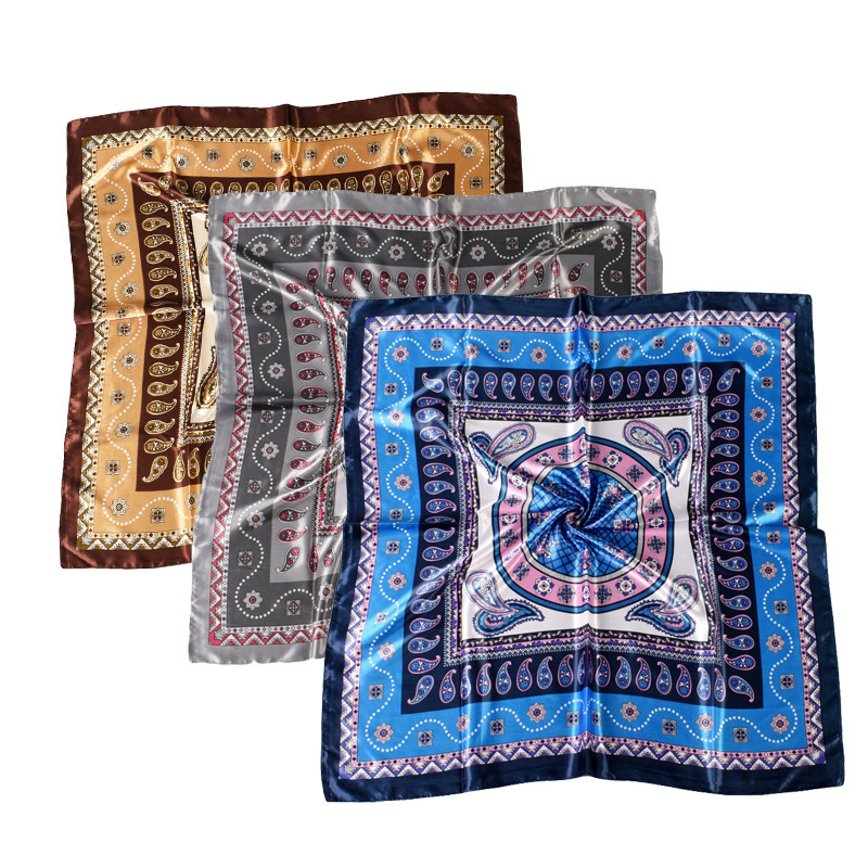 Minimalist Pattern Satin Kerchief Cashew Nut Silk Towel