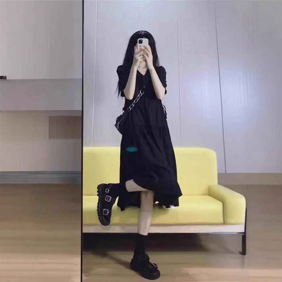 Show Thin Black Dress Women's Pear Shapes V-neck