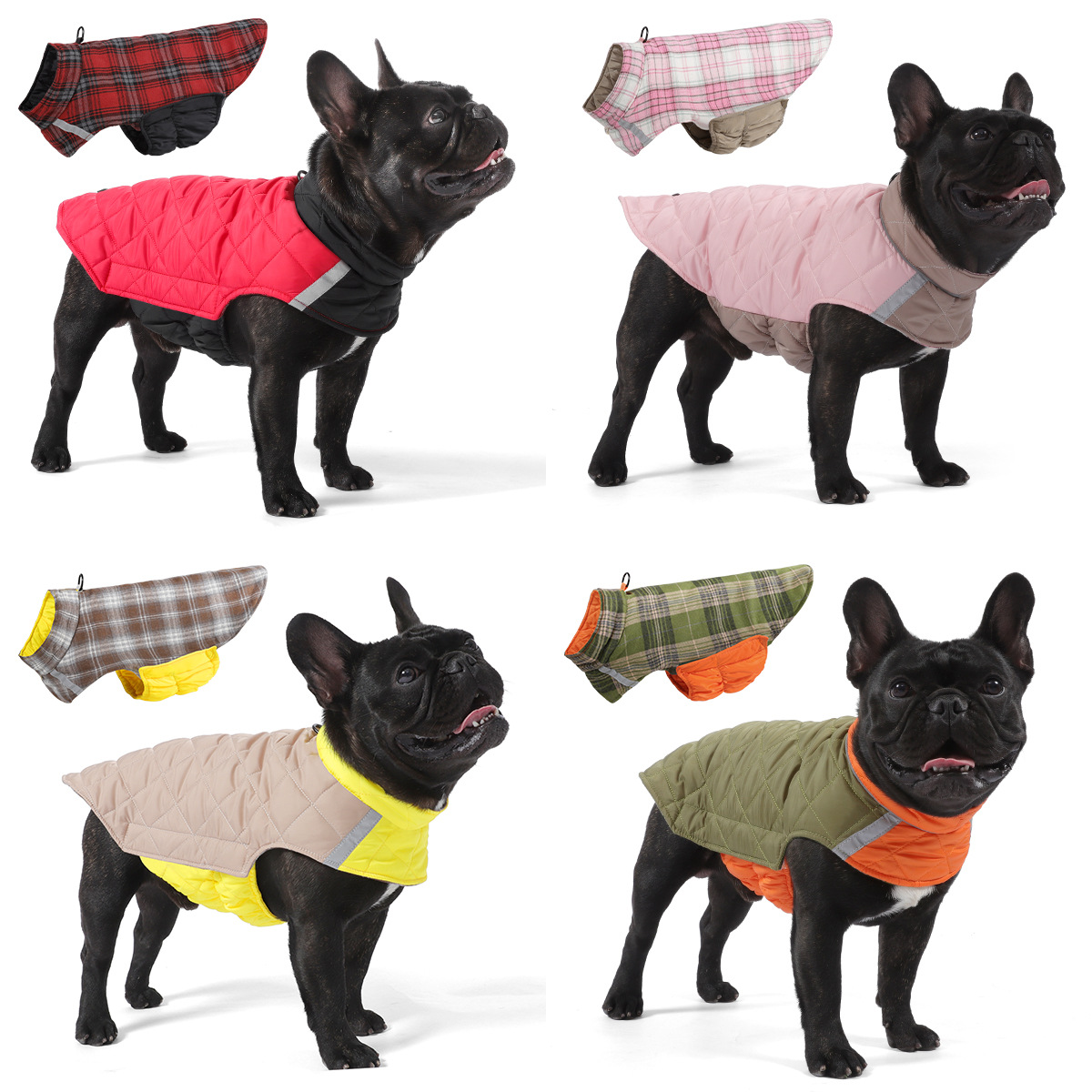 Dog Clothes For FallWinter Double-Sided Pet Apparel Reflective Plaid Dog Vest Pet Dog Clothing