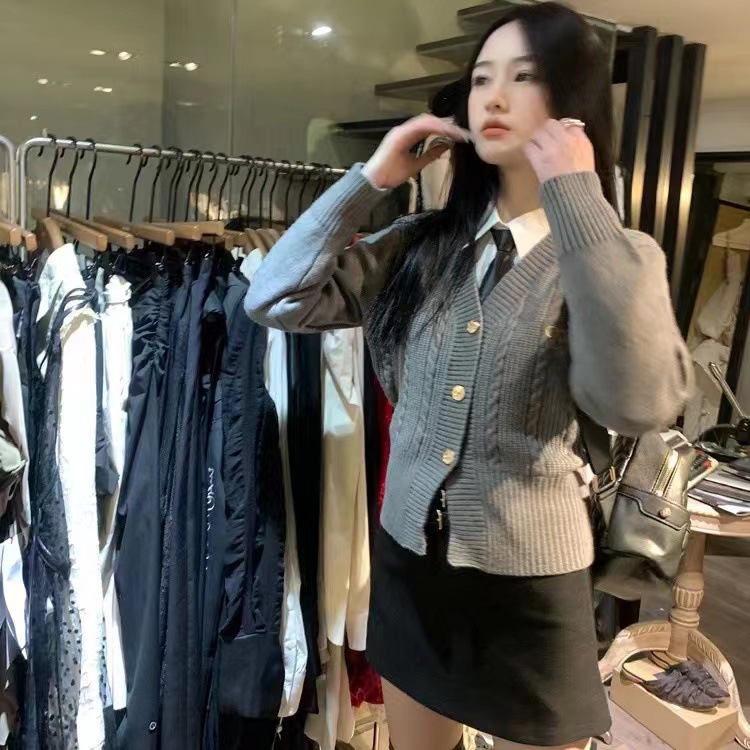 Preppy Style V-neck Slim Fit Sweater Cardigan