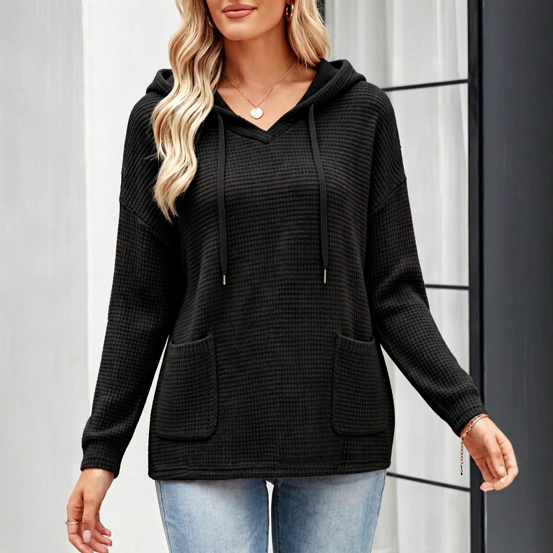 Womens Loose-Fit Knitted Hooded Top