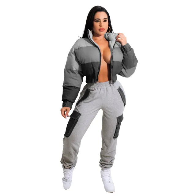 Women's Denim Gradient Stitching Cotton Jacket Coat Black Gray G0430 - Shop at LoveMi