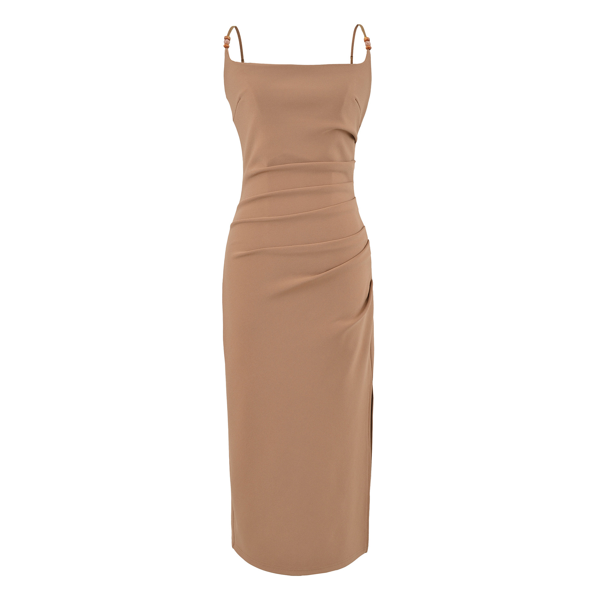 Womens Stylish Pleated Waist-cinching Side-slit Camisole Dress
