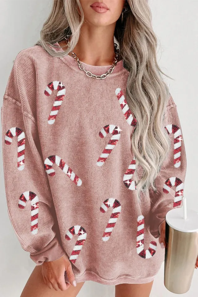 New Christmas Womens Top Relaxed, Casual Long sleeve Design With A Printed Pattern Pink - Shop at LoveMi